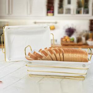 Cos metalic dreptunghiular Pufo Luxury Premium de bucatarie pentru servire paine, cu husa detasabila textila, 26 x 19 cm, auriu