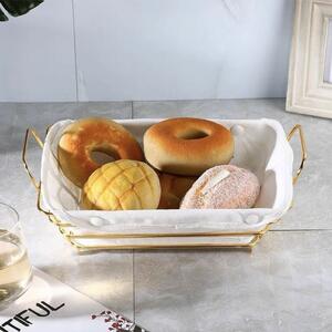 Cos metalic dreptunghiular Pufo Luxury Premium de bucatarie pentru servire paine, cu husa detasabila textila, 26 x 19 cm, auriu