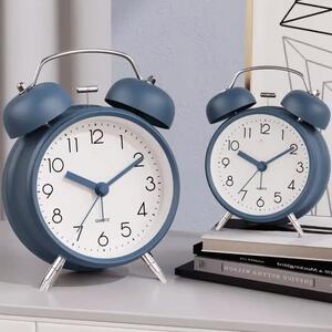 Ceas de masa desteptator Pufo Prime cu buton de iluminare cadran, metalic, 15 cm, albastru