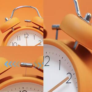Ceas de masa desteptator Pufo Prime cu buton de iluminare cadran, metalic, 15 cm, portocaliu