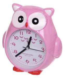 Ceas de masa desteptator pentru copii Pufo, model Bufnita Atenta, 17 cm, roz