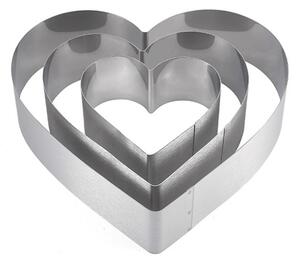 Set 3 inele metalice Pufo Heart Cake in forma de inima, pentru blat de tort, prajituri, otel inoxidabil, argintiu