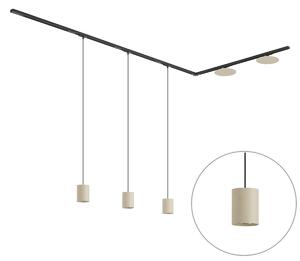 Sistem de iluminat pe șină modern negru cu 3 lămpi suspendate și 2 plafoniere bej monofazate - Iconic Holt Pulley