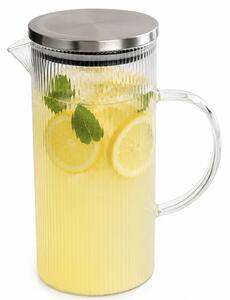 Carafa eleganta Pufo Line din sticla pentru apa, limonada sau suc, capac metalic, 1L