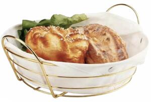 Cos metalic rotund Pufo Luxury Premium de bucatarie pentru servire paine, cu husa detasabila textila, 24 x 24 cm, auriu