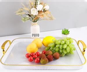 Tava decorativa Pufo Ellegant pentru servire aperitive, prajituri, fructe, cu manere rotunde, 32 cm