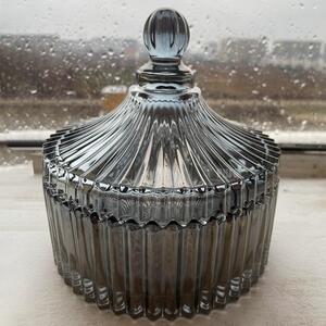 Bomboniera mare tip zaharnita Pufo Style din sticla cu capac, 16 cm