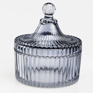 Bomboniera mare tip zaharnita Pufo Style din sticla cu capac, 16 cm, albastru