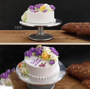 Platou decorativ rotativ profesional Pufo Cake din inox pentru prezentare si decorare tort, 30 cm