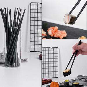 Set 4 perechi betisoare Pufo Premium din fibra de sticla pentru sushi, 24 cm, negru