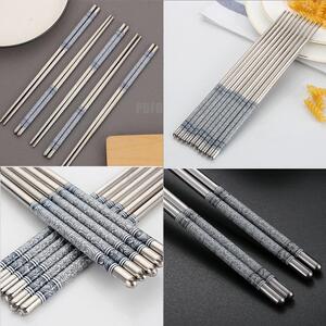 Set 5 perechi betisoare metalice Pufo Premium din otel pentru sushi, 22 cm, argintiu