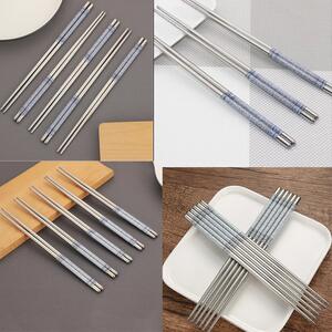 Set 5 perechi betisoare metalice Pufo Premium din otel pentru sushi, 22 cm, argintiu
