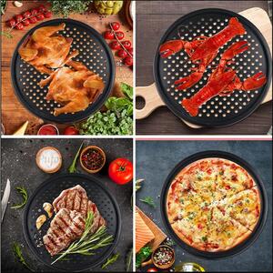 Tava cuptor rotunda Pufo Cook cu gauri pentru copt pizza, aluat, mancare, antiaderenta, 34 cm