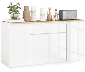 HOMCOM Bufet de Bucătărie cu 3 Dulapuri și 4 Uși cu Îchidere Lină, Mobilier Modern cu Sertar, 140x40x75 cm, Alb | Aosom Romania