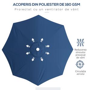 Outsunny Umbrelă Soare Exterior Gradină Reglabilă 4cm Copertină Albastru 8 Nervuri | Aosom Romania