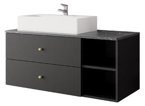 Cabinet atârnat pentru baie Salus, Negru, Marmură neagră, PAL laminat, 45x100x45cm, 31 kg