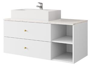 Cabinet atârnat pentru baie Salus, Alb, Marmură albă, PAL laminat, 45x100x45cm, 31 kg