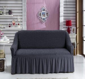Husă canapea 2 locuri elastică, universală 140–180 cm, cu baghete de fixare, Gri