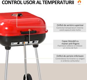 Outsunny Barbecue cu Carbon BBQ Grill cu Capac si Roti, 45x47.5x70cm| Aosom Ro