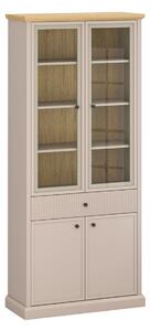 Vitrina IDELLO, taupe/stejar, PAL laminat, cu iluminare LED, 93x39x206