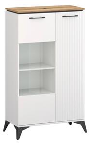 Vitrina VELUTTO, alb/stejar, PAL, cu iluminare LED, 86x44x142 cm