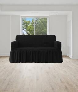 Husa pentru canapea 3 locuri - Creponata cu Volane - Negru