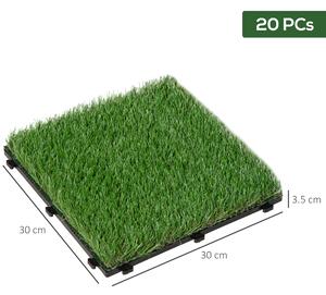 Outsunny Set de 20 de placi de iarba sintetica PE si PP pentru interior si exterior pentru gradina verde | AOSOM RO