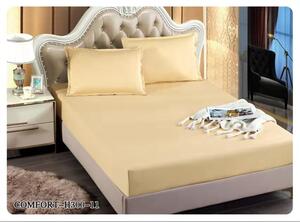 Husă de pat cu elastic (Cearceaf) + 2 Fețe de Pernă, Bumbac Frotir Stretch, 180x 200 cm, Crem