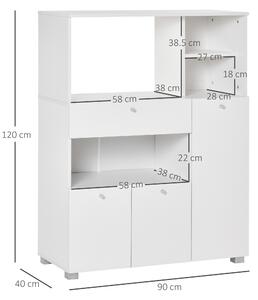 Dulap de bucatarie cu 3 compartimente si sistem de prindere de perete, PAL alb, 90x40x120cm HOMCOM | Aosom RO