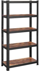 SONGMICS Raft de depozitare industrial, Raft metalic de depozitare 75 x 150 x 30 cm, negru si maro rustic | VASAGLE