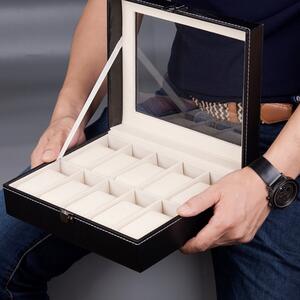 Cutie caseta eleganta depozitare cu compartimente pentru 10 Ceasuri, negru
