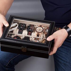 Cutie caseta eleganta depozitare cu compartimente pentru 10 Ceasuri, negru