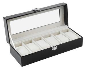 Cutie caseta eleganta depozitare cu compartimente pentru 6 ceasuri, imprimeu crocodil, negru