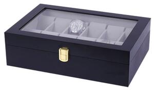 Cutie caseta din lemn pentru depozitare si organizare 12 ceasuri, model Pufo Premium, negru