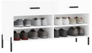 Bancheta pantofar, alb extralucios, 102x35x55 cm, lemn compozit