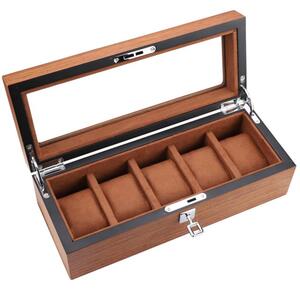 Cutie caseta din lemn pentru depozitare si organizare 5 ceasuri, model Pufo Elite Edition cu cheita, maro