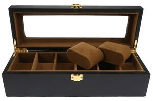 Cutie caseta din lemn pentru depozitare si organizare 6 ceasuri, model Pufo Imperial, negru mat