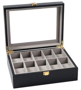 Cutie caseta din lemn pentru depozitare si organizare 10 ceasuri, model Pufo Premium, negru