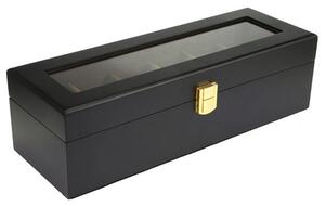 Cutie caseta din lemn pentru depozitare si organizare 6 ceasuri, model Pufo Imperial, negru mat