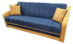 Canapea ALEX extensibila, 3 locuri, cu lada de depozitare, stofa albastru cu galben, 220x90x90 Albastru + Galben