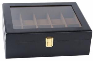 Cutie caseta din lemn pentru depozitare si organizare 10 ceasuri, model Pufo Imperial, negru mat