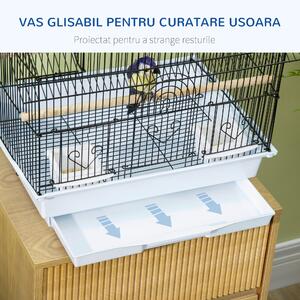PawHut Cusca pentru Păsări din Metal și Plastic, cu Mâner de Transport și Tavă Detașabilă, Alb, 50.5x41x63 cm | Aosom Romania