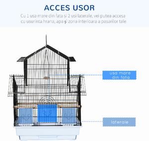 PawHut Cusca pentru Păsări din Metal și Plastic, cu Mâner de Transport și Tavă Detașabilă, Alb, 50.5x41x63 cm | Aosom Romania