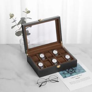 Cutie caseta din lemn pentru depozitare si organizare 10 ceasuri, model Pufo Imperial, negru mat