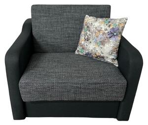 Fotoliu SAMY extensibil, cu lada de depozitare, stofa negru cu gri , cadru metalic, 103x100x92 Negru + Gri, Stofa