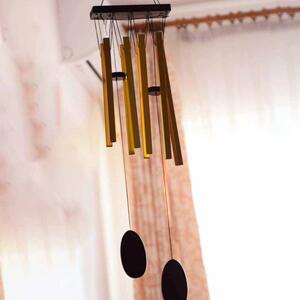 Clopotel de vant cu 8 tuburi sonore metalice aurii pentru casa sau gradina, model Feng-shui