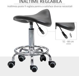 Scaun reglabil in inaltime, cu 5 roti si scaun ergonomic captusit cu spuma, 36,5x37,5x51-66 cm, negru HOMCOM | Aosom RO