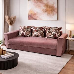 Canapea LILI extensibila, 3 locuri, cu lada de depozitare, catifea roz , 220x95x80 roz, Catifea