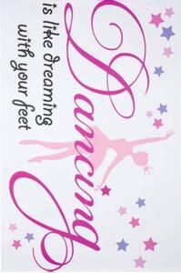 Autocolant sticker decorativ Pufo pentru perete cu mesaj, Pufo Ballerina Dancing, 50 x 32 cm