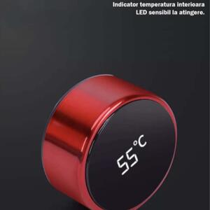 Sticla termos LED cu indicator de temperatura, inox, 500 ml, rosu